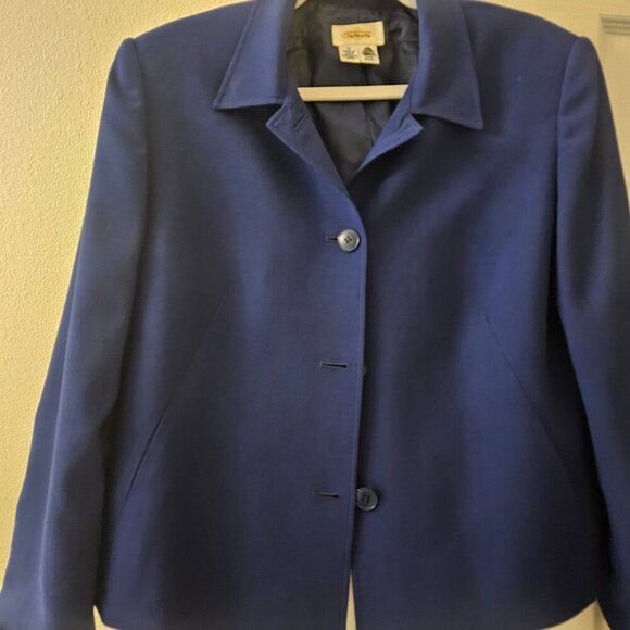Talbot's 100% Warm wool Winter Wardrobe Navy blue lined classic blazer jacket 12 - Picture 2 of 8
